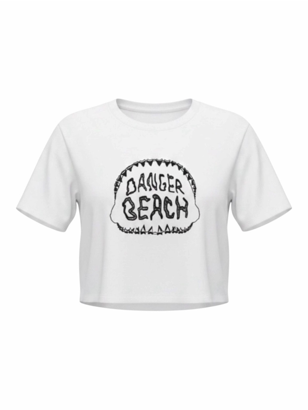 Danger Beach White Cropped Graphic Cotton T-Shirt | Boxy Short Sleeve Tee